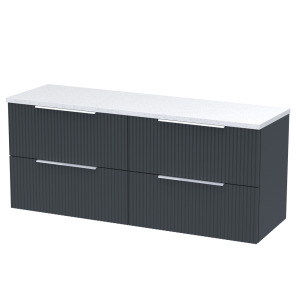 Venice Fluted 1205mm Satin Anthracite Vanity Unit   Wall Hung 4 Drawer Unit with Sparkling White Worktop & Chrome Handles