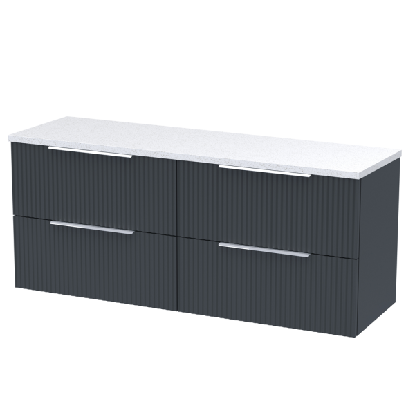 Venice Fluted 1205mm Satin Anthracite Vanity Unit   Wall Hung 4 Drawer Unit with Sparkling White Worktop & Chrome Handles