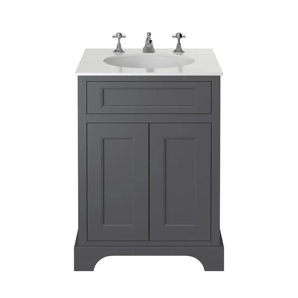 Heritage Wilton Graphite 600mm Freestanding Vanity with White Marble Effect Basin Top