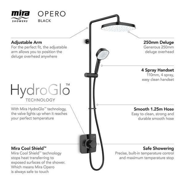 Mira Opero Dual Matt Black Thermostatic Mixer Shower - Image 3