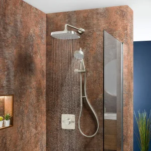 Mira Evoco Dual Outlet Brushed Nickel Thermostatic Mixer Shower