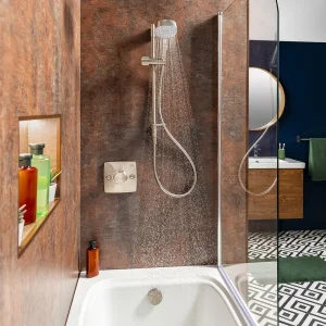 Mira Evoco Dual Outlet Brushed Nickel Thermostatic Mixer Shower with Bathfill