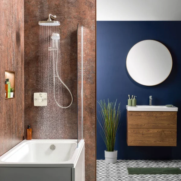Mira Evoco Triple Outlet Brushed Nickel Thermostatic Mixer Shower with Bathfill