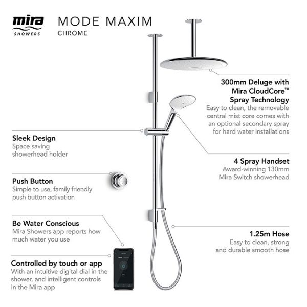Mira Mode Maxim Ceiling Fed Digital Shower   Pumped - Image 3
