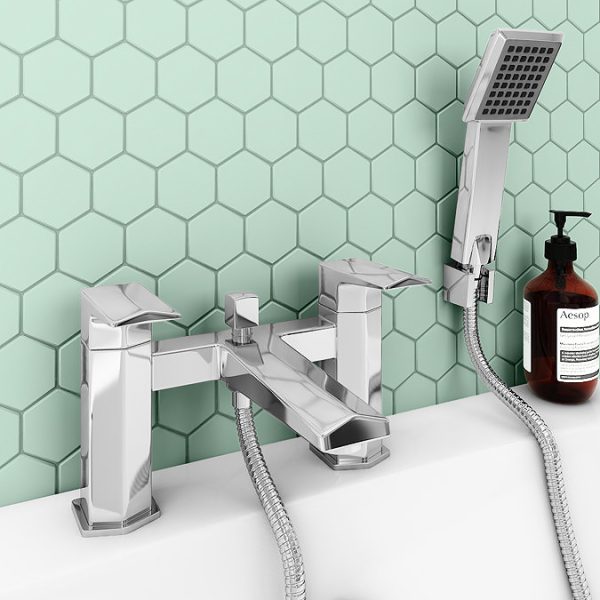 Venice Modern Geometric Bath Shower Mixer Tap + Shower Kit - Image 2