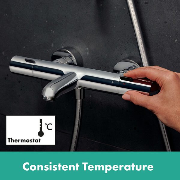 hansgrohe Ecostat Fine Thermostatic Exposed Bath Shower Mixer   Chrome - Image 6