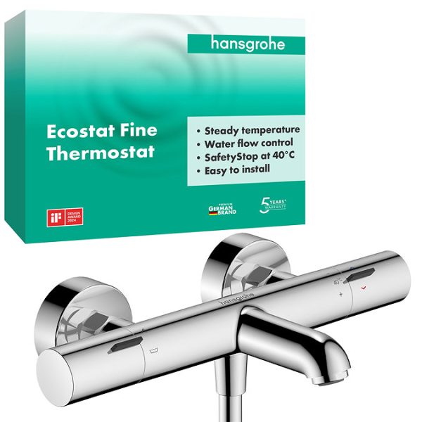 hansgrohe Ecostat Fine Thermostatic Exposed Bath Shower Mixer   Chrome - Image 5