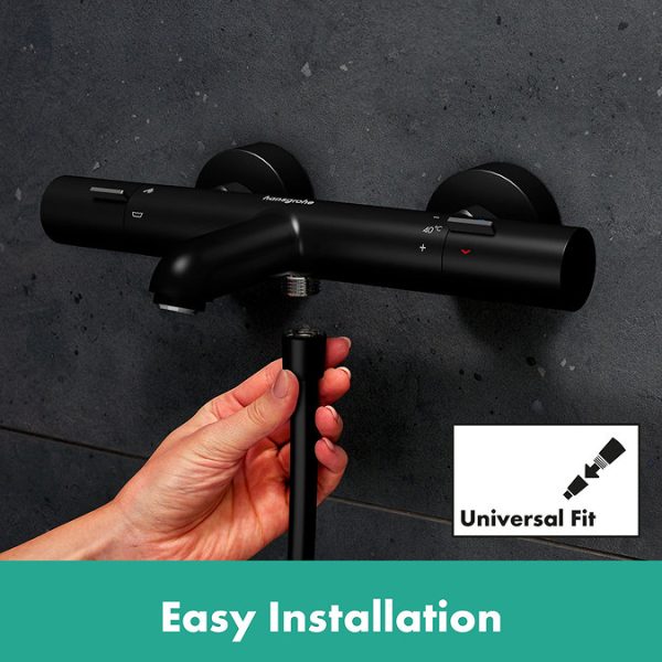 hansgrohe Ecostat Fine Thermostatic Exposed Bath Shower Mixer   Matt Black - Image 3