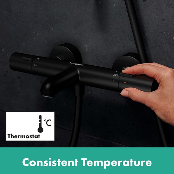 hansgrohe Ecostat Fine Thermostatic Exposed Bath Shower Mixer   Matt Black - Image 4