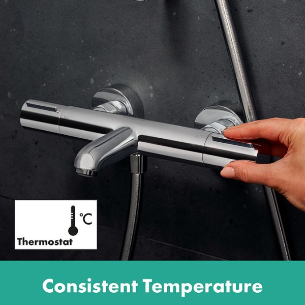 hansgrohe Ecostat Element Thermostatic Exposed Bath Shower Mixer   Chrome - Image 5