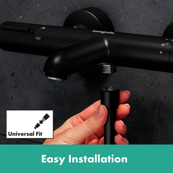 hansgrohe Ecostat Element Thermostatic Exposed Bath Shower Mixer   Matt Black - Image 4