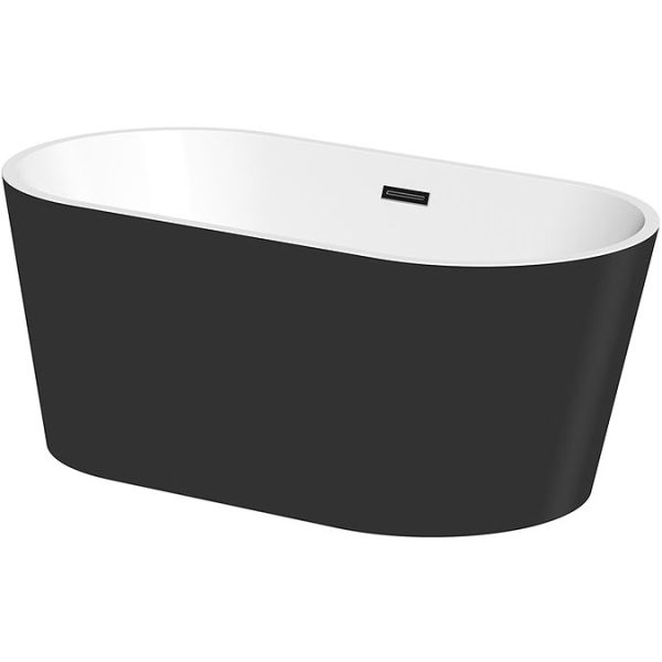Mode Tate 1500mm Matt Black Double Ended Freestanding Bath with Waste - Image 3