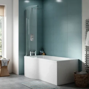Cruze P Shaped Shower Bath   1500mm with Screen & Panel