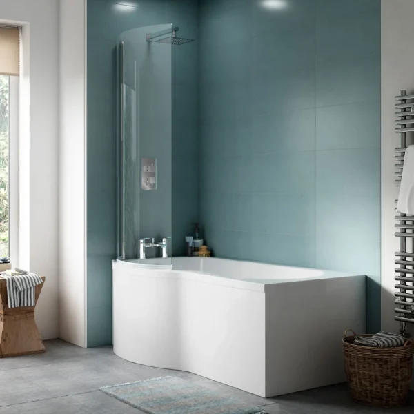 Cruze P Shaped Shower Bath   1500mm with Screen & Panel