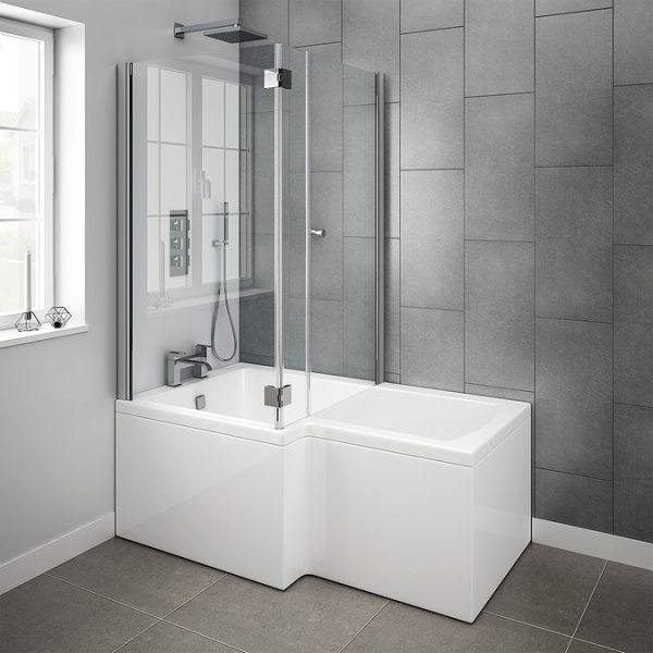 Milan Shower Bath Enclosure   1600mm L Shaped incl. Hinged Screen + Panel - Image 2