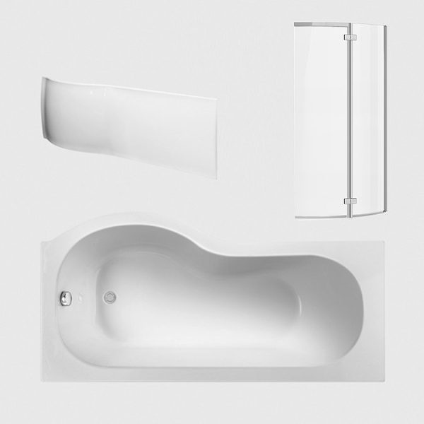 Cruze P Shaped Shower Bath   1700mm with Hinged Screen & Panel - Image 2