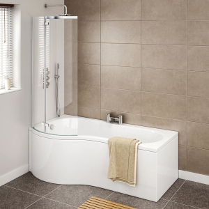 Cruze P Shaped Shower Bath   1700mm with Hinged Screen & Panel
