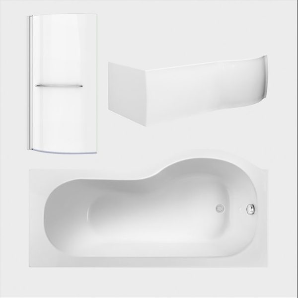 Cruze P Shaped Shower Bath   1700mm incl. Screen with Rail + Panel - Image 7