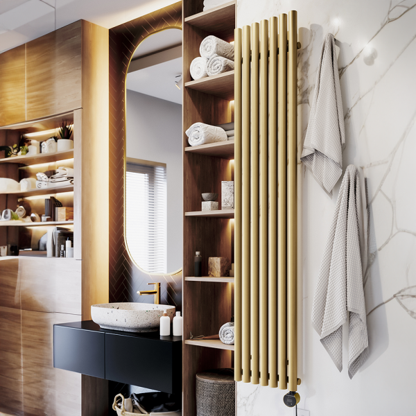 Terma Rolo Room E (Wi Fi Controlled) H1800 X W370mm Brass Electric Radiator with 0.8kw VEO Heating Element