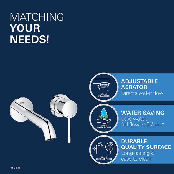 Grohe Essence Wall Mounted Basin Mixer Tap   Chrome - Image 5