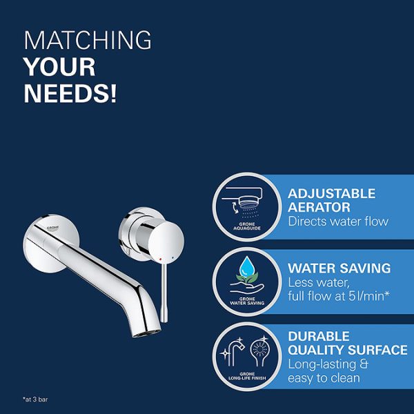 Grohe Essence Wall Mounted 2 Hole Basin Mixer L Size   Chrome - Image 5
