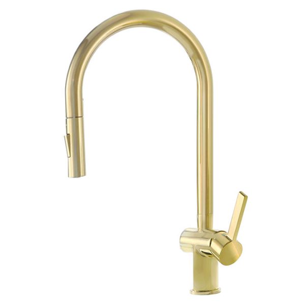 JTP Vos Brushed Brass Single Lever Kitchen Sink Mixer with Pull Out Spray - Image 2