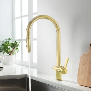 JTP Vos Brushed Brass Single Lever Kitchen Sink Mixer with Pull Out Spray