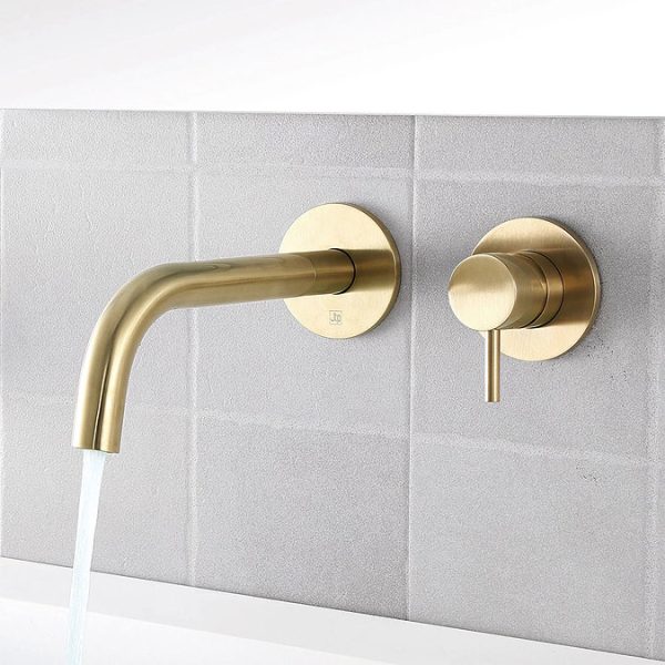 JTP Vos Brushed Brass Wall Mounted Single Lever Basin Mixer - Image 3