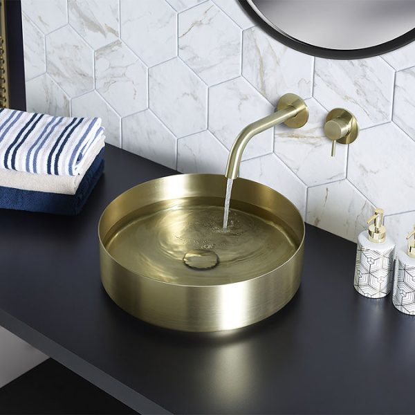 JTP Vos Brushed Brass Wall Mounted Single Lever Basin Mixer - Image 2