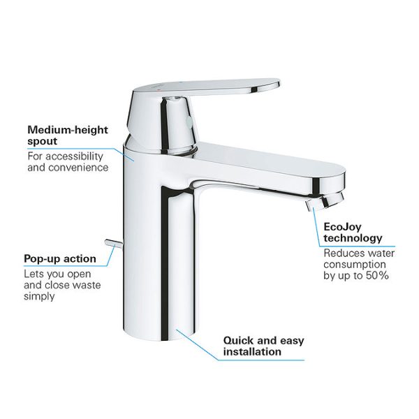 Grohe Eurosmart Cosmopolitan M Size Mono Basin Mixer with Pop up Waste - Image 4