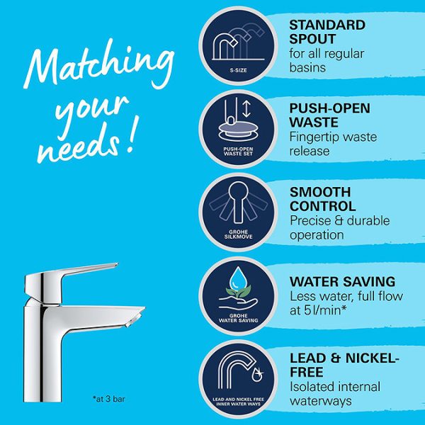 Grohe QuickFix Start S Size Mono Basin Mixer with Push Open Waste - Image 9