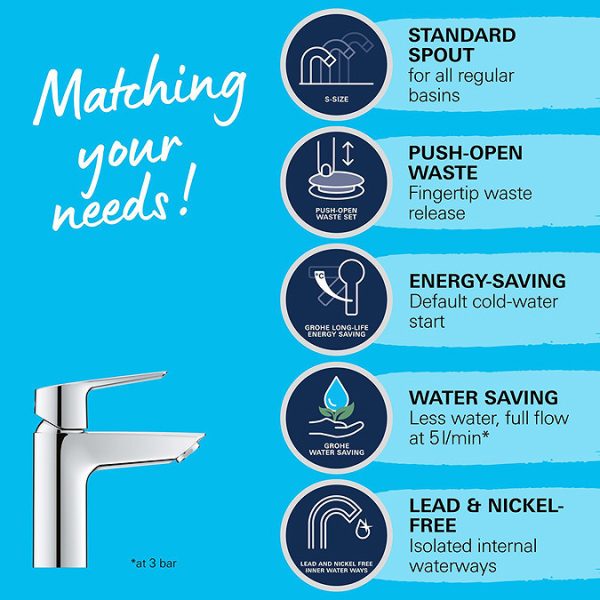 Grohe QuickFix Start SilkMove ES S Size Mono Basin Mixer with Push Open Waste - Image 10