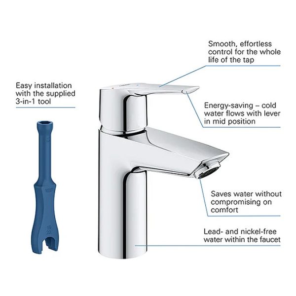 Grohe Start SilkMove ES S Size Mono Basin Mixer with Push Open Waste - Image 6
