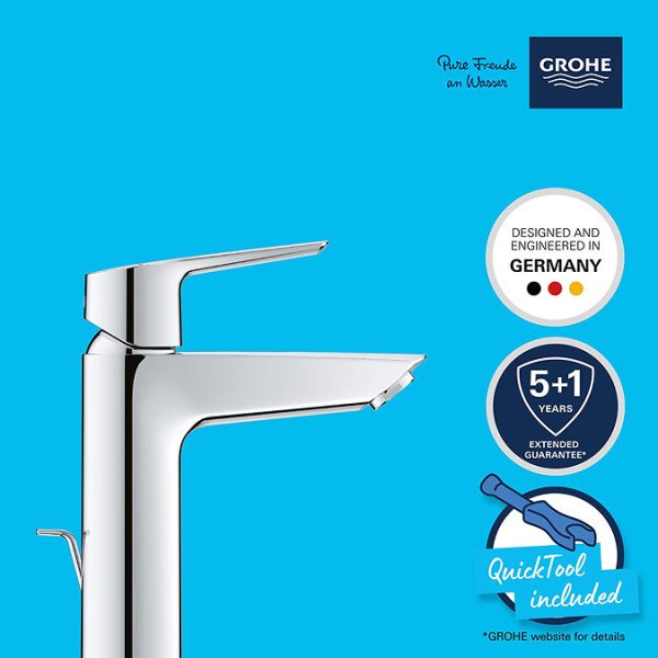 Grohe QuickFix Start SilkMove ES M Size Mono Basin Mixer with Pop up Waste - Image 10