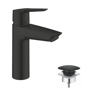 Grohe Start SilkMove ES M Size Mono Basin Mixer with Push Open Waste   Matt Black
