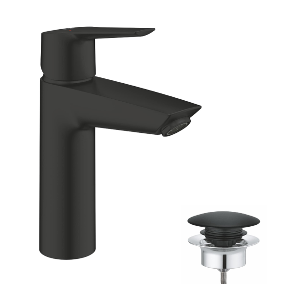 Grohe Start SilkMove ES M Size Mono Basin Mixer with Push Open Waste   Matt Black