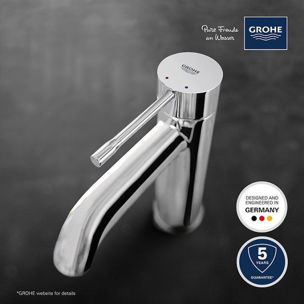 Grohe Essence S Size Mono Basin Mixer with Pop up Waste   Chrome - Image 4