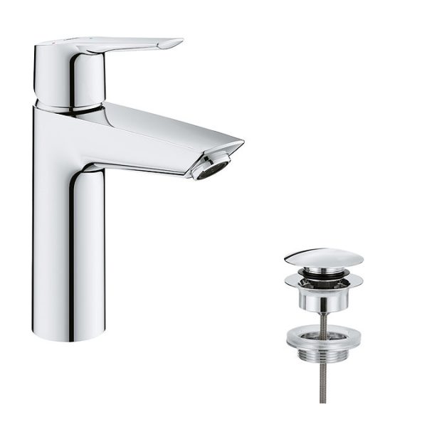 Grohe QuickFix Start SilkMove ES M Size Mono Basin Mixer with Push Open Waste - Image 3