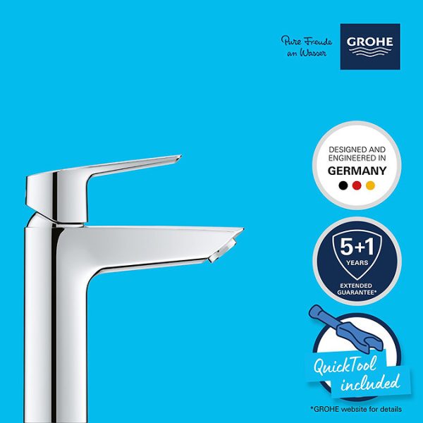 Grohe QuickFix Start SilkMove ES M Size Mono Basin Mixer with Push Open Waste - Image 9