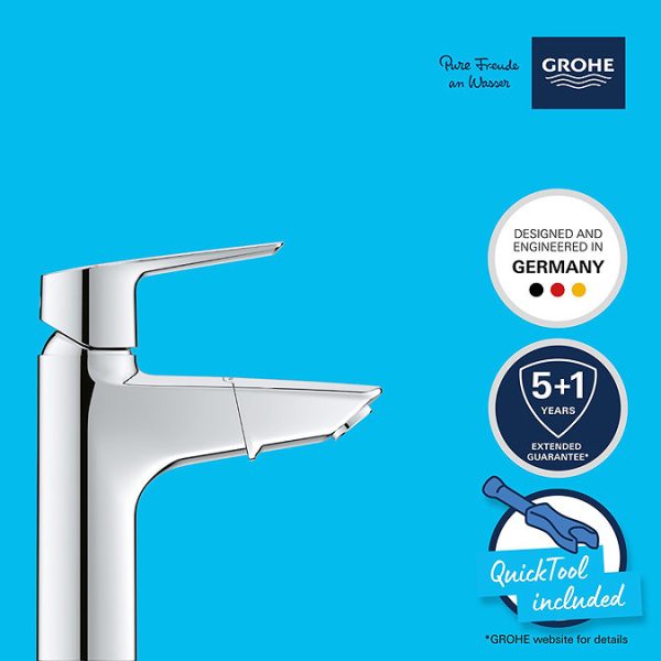Grohe QuickFix Start Mono Basin Mixer with Pull Out Spout + Push Open Waste - Image 7
