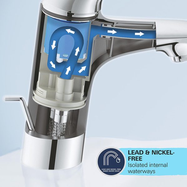 Grohe QuickFix Edge SilkMove ES S Size Mono Basin Mixer with Pop up Waste   Chrome - Image 8