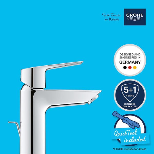 Grohe QuickFix Edge SilkMove ES S Size Mono Basin Mixer with Pop up Waste   Chrome - Image 9