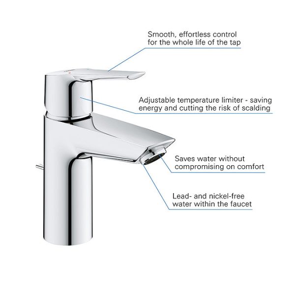 Grohe QuickFix Edge SilkMove ES S Size Mono Basin Mixer with Pop up Waste   Chrome - Image 4
