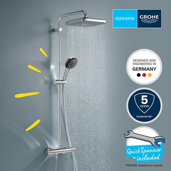 Grohe Vitalio Comfort 250 Thermostatic Shower System   Chrome - Image 8