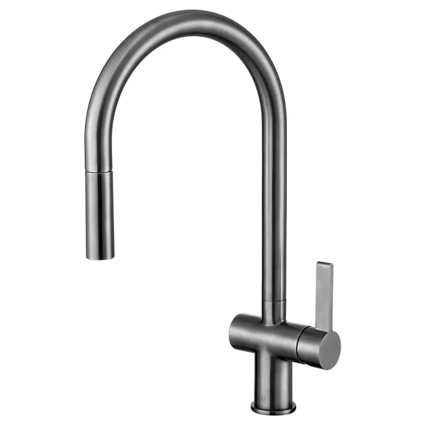 JTP Vos Brushed Black Single Lever Kitchen Sink Mixer with Pull Out Spray