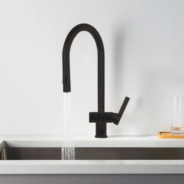 JTP Vos Matt Black Single Lever Kitchen Sink Mixer with Pull Out Spray - Image 2