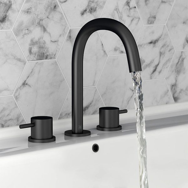 JTP Vos Matt Black 3 Hole Deck Mounted Basin Mixer - Image 2