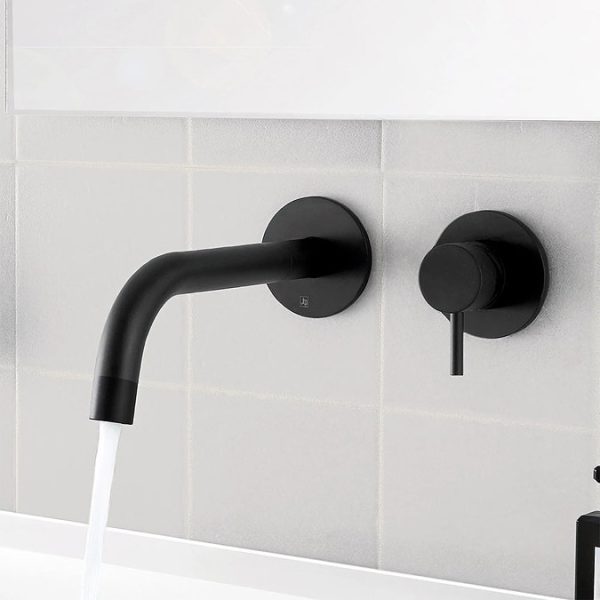 JTP Vos Matt Black Wall Mounted Single Lever Basin Mixer - Image 2