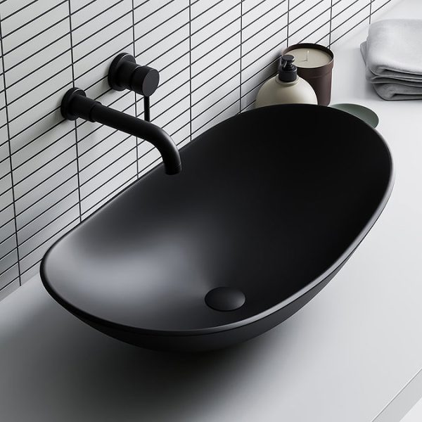 Arezzo Round Matt Black Wall Mounted (2TH) Basin Mixer Tap - Image 3