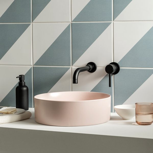 Arezzo Round Matt Black Wall Mounted (2TH) Basin Mixer Tap - Image 5